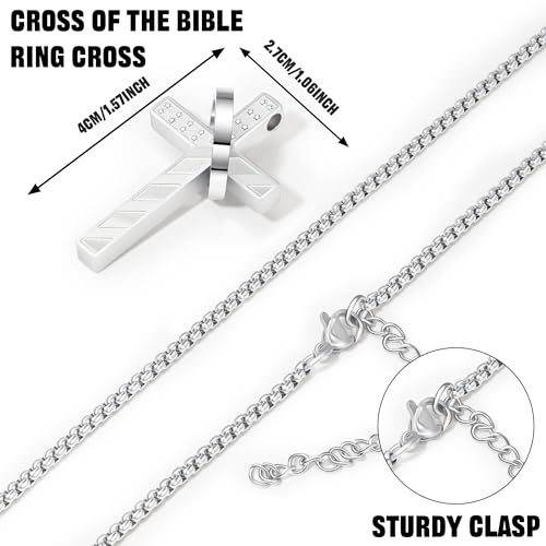 Laeclily Cross Necklace for Men Stainless Steel Ring Pendant Necklaces Silver American Flag Cross Chain Bible Verse Christian Christmas Jewelry Gifts 18+2 Inches 3:16 — view 5
