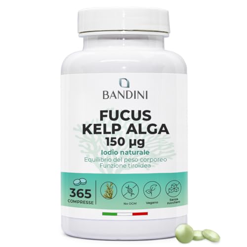 Bandini® Fucus Kelp Algae 150mcg, 365 Compresse per una Scorta Annuale, Fonte naturale di Iodio da Alghe Brune, Metabolismo Energetico, Unghie, Capelli, Senza Additivi, Senza OGM, Qualità Italiana