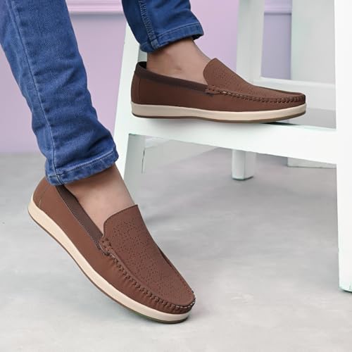 Image of Centrino Leather Loafers for Man | Slip-On Shoes for Men Stylish | Cushioned Insole | Lightweight Comfortable Moccasin Shoes | Hand-Stitched Casual Footwear | Mens Loafer Shoes for Office (9569)
