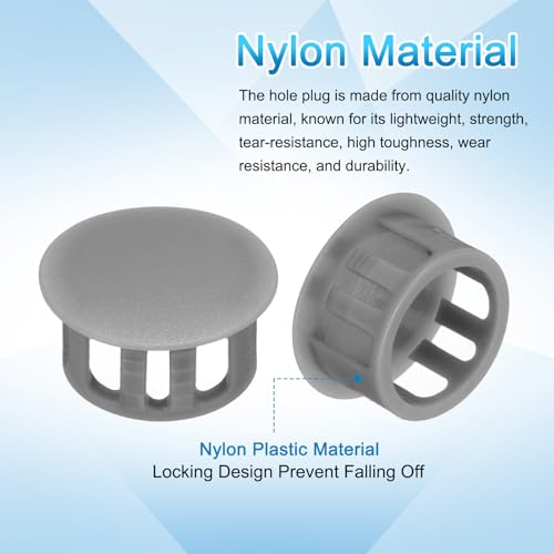 Image of uxcell 100pcs Nylon Plastic Hole Plugs, 3 /5 inch(16mm) Round Drill Screw Hole Plugs Covers Knockout Locking Plastic Plugs Insert End Caps for Kitchen Cabinet Furniture, Deep Grey