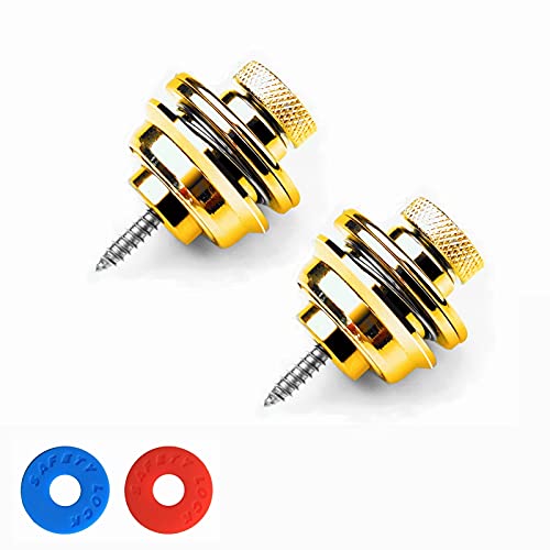 Miwayer ギターストラップロックピン 4ピース メタル製 ギター エレキギタ—ベース汎用 滑り止め 脱落防止 ロック式ストラップピン ロックピン +4枚の滑り止めマット 取り付け簡単 ギターストラップをワンタッチで脱着可能 (2ピース金)のサムネイル