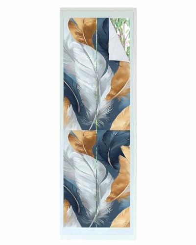 Gold Blue Feather Window Privacy Film Decorative Stained Glass Window