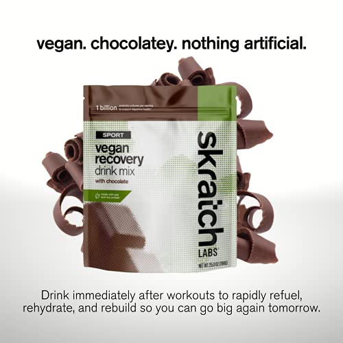 SKRATCH LABS Vegan Sport Chocolate Recovery Drink Mix with Electrolytes, (12 Servings) Meal Replacement Shake, Plant Based Non-Dairy Protein Powder from Pea Protein for Post Workout & Muscle Recovery