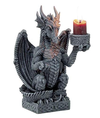 Drache Kerzenhalter Figur 16 cm – Mystischer Drachen-Kerzenständer aus Polyresin – Fantasy...