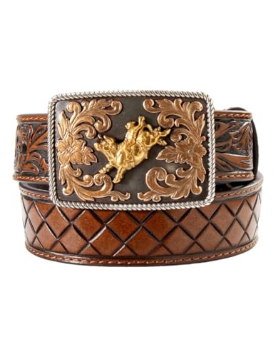 3D Western Belt Boys Floral Embossed Bull Rider Brown D120004702