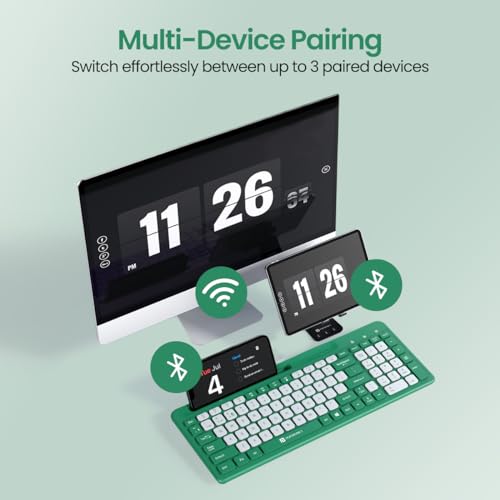 Image of Portronics Bubble Square Wireless Keyboard with Bluetooth + 2.4 GHz USB Receiver (Dual Connectivity), Pair 3 Devices Max, Multimedia Hotkeys, for Laptop, PC, Smartphone, Tablet (Green)