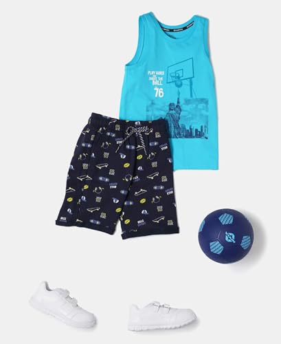 Image of Jockey CB03 Boys Super Combed Cotton French Terry Printed Shorts with Turn Up Hem Styling (Colors & Prints May Vary)
