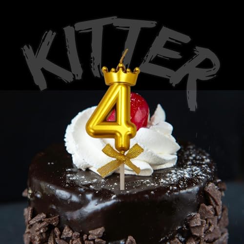 Image of KITTER 1 Pc 4 Number Candle for Birthday Cake Crown Candle With Number Four Metallic Gold Number 4th Birthday Cake Decoration Cake Topper 0-9 Num ber Candles for Anniversary (Pack of 1, Golden Colour)