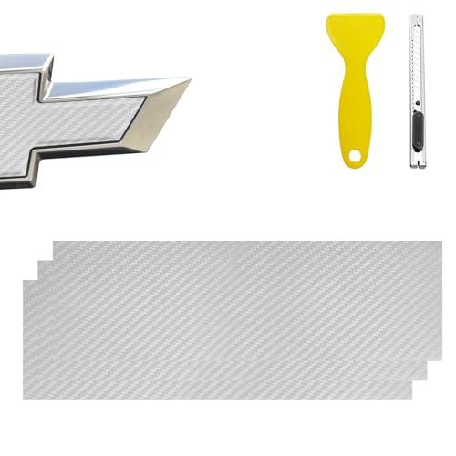 Image of Compatible with 11.8 inch x 4 inch Bowtie Emblem Wrap Kit for Chevy Logo Overlay Vinyl Wrap with Spatula and Cutter 3 Pcs White