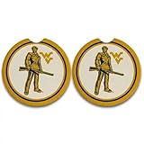 Magnolia Lane University of West Virginia Set of 2 Car Coasters- Absorbent Ceramic Stone for Cup Holders - Features “the Mountaineer” and Finger Notch for Easy Removal- Gift for Students and Graduates