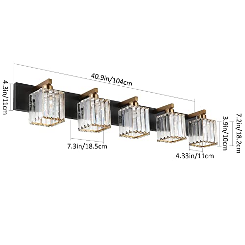 Image of Aipsun Modern Vanity Light Bathroom Lighting Fixtures 5 Light Crystal Bathroom Vanity Light Fixtures (Exclude Bulb)