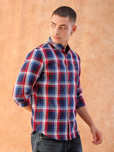 Image of The Indian Garage Co Men Slim Fit Checkered Full Sleeves Cutaway Collar Casual Shirt