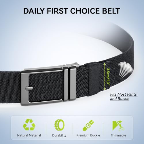 VANNANBA Elastic Ratchet Belts for Men,1.5" Nylon Web Work Belt with Automatic Slide Buckle-Stretch Adjustable Trim to Fit4