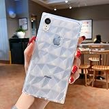 Square Case for iPhone XR Transparent Case Cover Reinforced Corners TPU Cushion,3D Diamond Pattern...