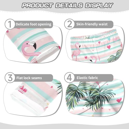 Wusikd Cute Pink Flamingos Girls' Leggings Toddler Doodles Palm Leaves Kids Yoga Pants Dance Active Tights 4T3