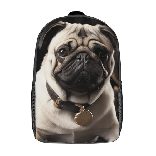 Cool Pug Dog Backpack - Durable 600D Polyester, 17 Inch Backpack with Ergonomic Adjustable Straps, Lightweight Travel Bag for Men & Women 7