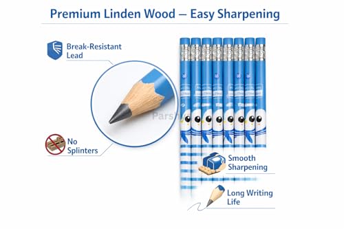 Image of KiddieWorld Premium HB Graphite Pencil Set for Kids & Students - Pack of 12 Dark Wood Pencils with Eraser - Ideal for School, Writing, Sketching, Exams & Gifting