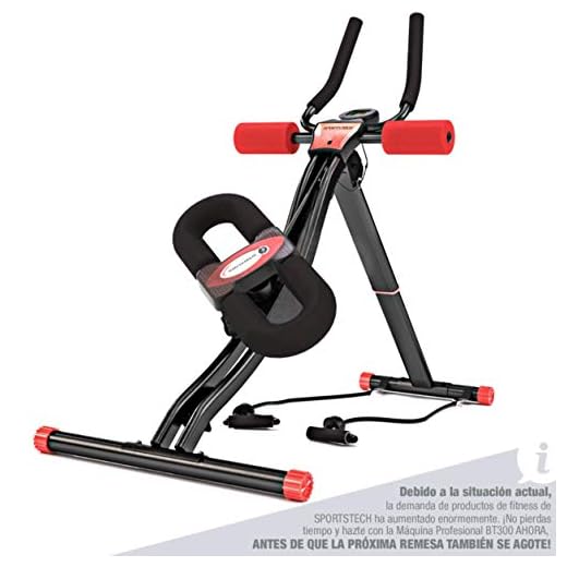 Sportstech BT300 Máquina Profesional De Abdominales con Soporte Rodillas Giratorio para Abdominales Laterals, Riel Doble, 25 Regulaciones De Altura Aparato +Bandas De Resistencia
