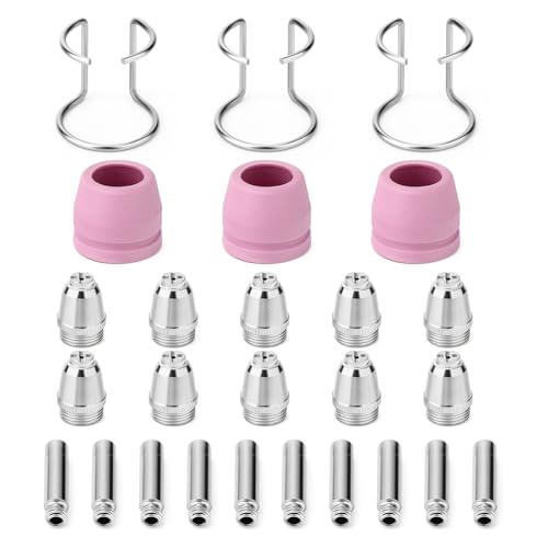 MEANLIN MEASURE 26Pcs AG-60 Plasma Cutter Torch Consumables Kit with 040'' Copper Nozzle Electrode Ceramic Cups For Pilot Arc Plasma Cutting Machine AG60 WSD60 AG60P BTC500DP BTC650DP