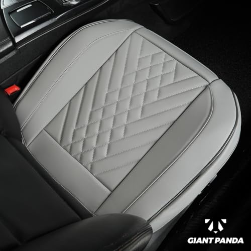 Image of GIANT PANDA Premium PU Leather Front Car Seat Cover Protector Anti-Slip Bottom Seat Cover Fits 95% of Vehicles, Wrapping Around The Bottom (1 Pack - Grey)