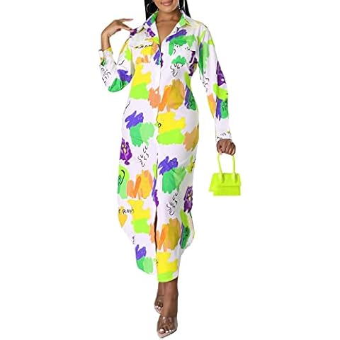 YouSexy High Low Tops for Women Long Sleeve Asymmetrical Loose Button Down Shirt Dresses Chic Blouses, Multicolor-ac, Medium Cover