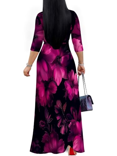 Image of SUZONANA Plus Size Dresses for Women Floral Print Maxi Dress Flowy 3 /4 Sleeve with Belt