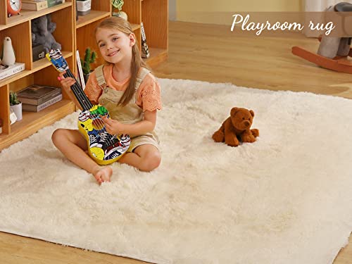Medeunk Area Rug 4X6 Cream White Super Soft Fluffy Upgrade Sponge Non-Slip No Shedding For Living Room Bedroom Girls/Boys Room Dorm Playroom Lounge Home Decor #TOP4