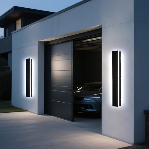 Image of Modern Outdoor Wall Lights - 2pack 39inch Dimmable Black Exterior Light Fixtures Wall, Porch Lights Outdoor Wall Sconce, Patio Long Strip Wall Light Fixtur Outside for Garage, House(4.72 Inch Wide)