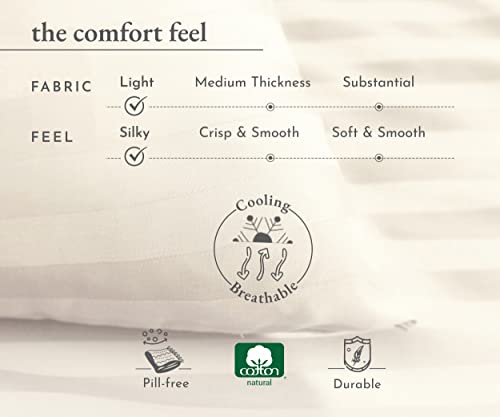 California Design Den - Cotton Sheets For Queen Size Bed Soft 100% Cotton Cooling Sheets Deep Pockets Snug Fit Elastic, 500 Thread Count, 4-Pc Set, Best Damask Stripe Sheet Set (Stripe - Ivory) #TOP4