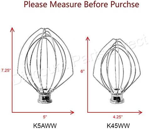 6'' K45WW Wire Whip for Tilt-Head Stand Mixer for KitchenAid, Heavy Cream Beater, Stainless Steel Egg Cream Stirrer, Cakes Mayonnaise Flour Whisk