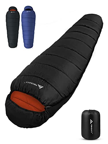 Forceatt Saco de Dormir -7°C~20°C 4 Estaciones(210x80CM/1.8KG~2.4KG) Saco de Dormir Compacto para Adultos, Saco de Dormir Invierno a Prueba de Agua y Desgarros,Lgrande para Camping. (Negro-2.4KG)