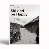 Snowboarding Magazine Ski Art Print - Be Happy Landscape for Skiers, Lodge Wall Decor, Alpine Home Decor 12x...