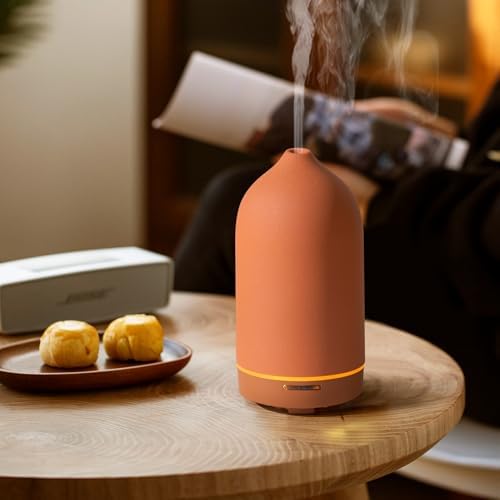 Essential Oil Diffuser,120ml Aromatherapy Ceramic Diffusers with Auto Shut Off Function for Home Office Room(Terracotta) image 5