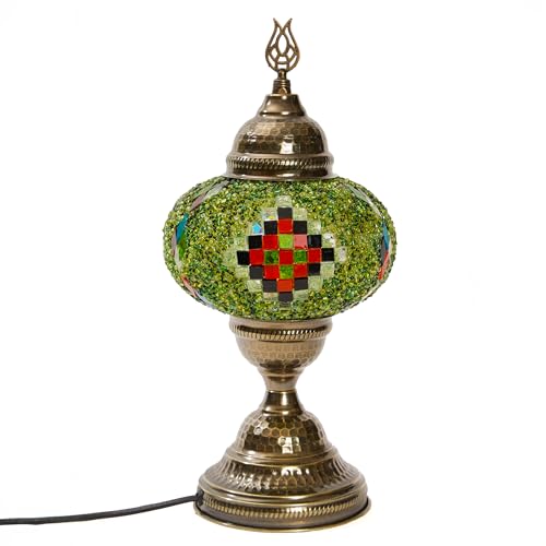 anatolian glow Handmade Turkish Mosaic Lamp with Extra Large Multicolor Glass Shade – Moroccan Tiffany-Style Table Light with Antique Bronze Base – Bedside Decor for Bedroom, Office, Living Room