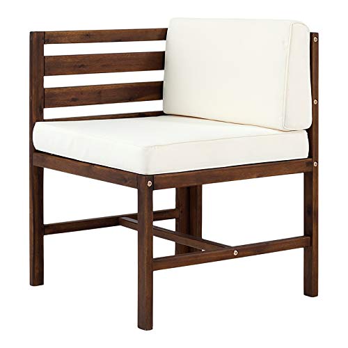 Walker Edison Ravello Contemporary 3 Piece Acacia Wood Outdoor Modular Chat Set With Cushions, Set Of 3, Dark Brown #TOP3