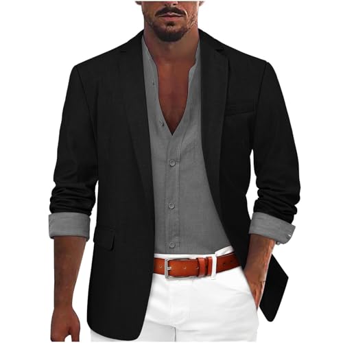 Mens Casual Business Suit Jackets Blazer Open Front One Button Notch Lapel Cardigan Blazers Work Office Outfits Black