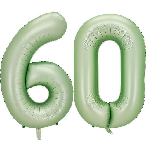 Image of Sage Green Number 60 Balloon,60 Balloon for Birthday Party Decorations | 60 Number Balloon,40 Inch 60 balloons,Helium-fillable,60 Foil Mylar Balloons,for Boys Girls Birthday Party Decorations