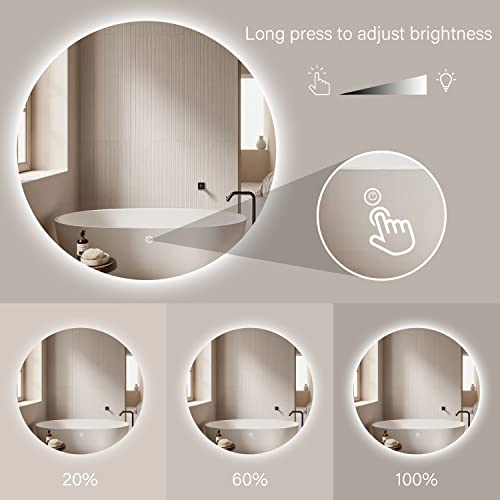 Mirplus 24 Inch Round Bathroom Mirror,Led Light Bathroom Mirror For Wall,Adjustable Brightness Vanity Mirror,Classic Backlight Round Wall Mirror With Anti Fog,Smart Mirror For Bathroom/Bedroom/Hotel #TOP2
