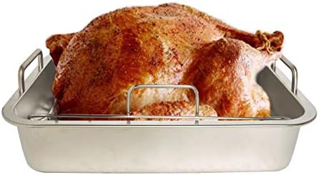 Onlyfire Stainless Steel Bakeware Roaster with U-Rack,Metallic Non-Stick Roasting Tin with Rack, Roasting Tin for Chicken/Turkey/Poultry/Vegetables