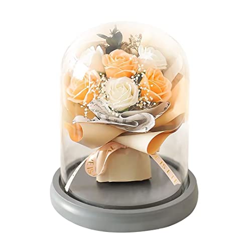 KAMIMORI バラ ソープフラワー ガラスドーム プレゼント 造花 シャンパン 薔薇 枯れない花 長持ち バレンタイン 飾り LEDライト付き メッセージカード付き 部屋飾り インテリア 引越しバラ 敬老の日 母の日 記念日 誕生日 お祝い 開店祝い