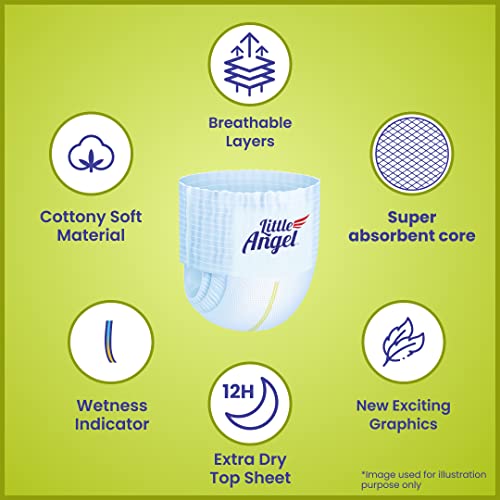 Image of Little Angel Extra Dry Baby Pants Diaper, Medium (M) Size, 80 Count, Super Absorbent Core Up to 12 Hrs Protection & Wetness Indicator, Upto 5-11kg (40 count /pack, Pack of 6)