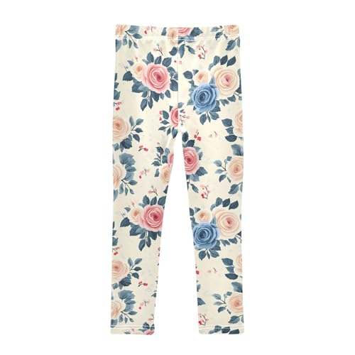 ZZKKO Girls Leggings Beautiful Roses Flowers with Leaves Toddler Girls Clothes Leggings for Girls Toddler Girls Leggings 3-4T2