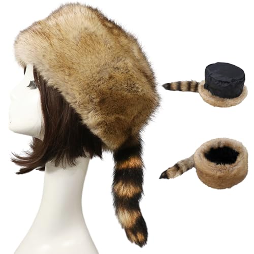 Unisex Adult Plush Flat Top Hat Mongolian Hat with Tail Woman Teens Casual Winter Keep Warm Hat2