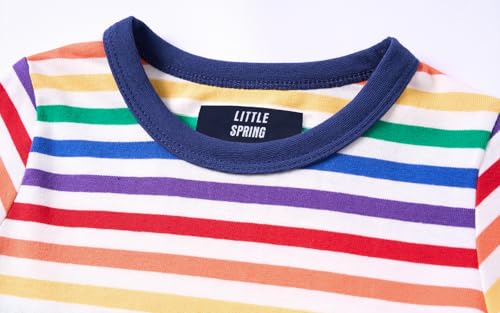Image of LittleSpring Unisex Kids Long Sleeve Striped Tee Shirt Tagless Crew Neck Cotton T-Shirt