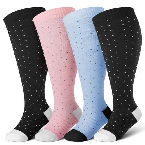 Image of Cerpite Plus Size Compression Socks 20-30 mmHg for Women & Men, Extra Wide Calf Compression Socks, Cushioned Breathable Support for Nurses, Travel, Running & Long Standing