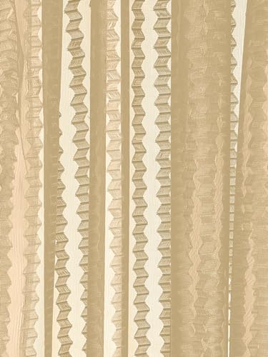 Image of Polyester Transparent Zig-Zag Net Sheer Curtains for Door Balcony Home Decoration, 10 feet Long, Beige, Set of 2