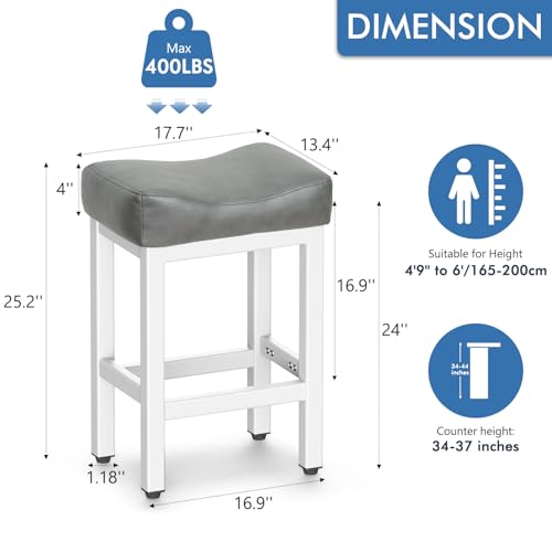 Image of Raynesys Counter Height Bar Stools Set of 2, 24 Inch Barstools for Kitchen Island Counter, Bonded Leather Kitchen Stools with Thick Saddle Seats & Heavy Duty Metal Base, Easy Assembly, Gray /White
