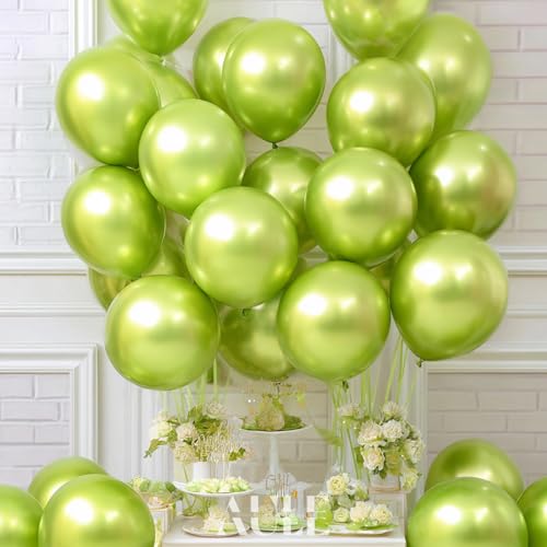 Image of AULE 50Pcs Metallic 12 Inch Lime Green Chrome Helium Shiny Thicken Balloons | Neon Light Green Balloon Latex Perfect Party Decoration for Wedding Birthday Shower Graduation Carnival