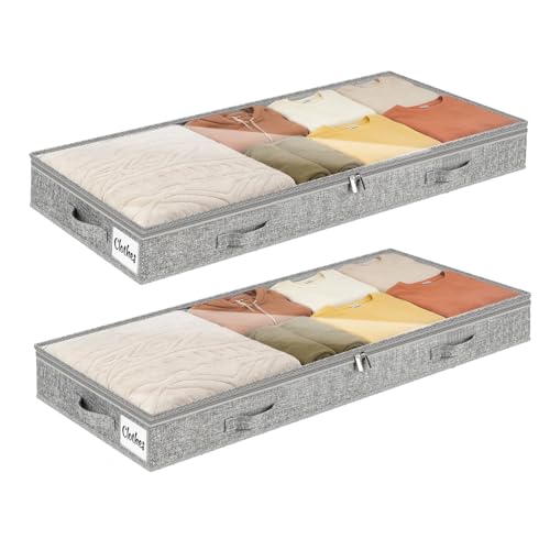 Lot de 2 Boite Rangement sous Lit avec Poignée Renforcé, Grande Sac Rangement Vetement Pliable, Bacs de Rangement pour Couettes, Vêtements, Draps, Chambre...