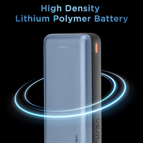 Image of URBN 20000 mAh Li-Polymer Ultra Compact Power Bank | 12W Fast Charge | Dual USB Output | Type C Micro USB Input & Micro Input Only | Pocket Size | Made in India (Blue)